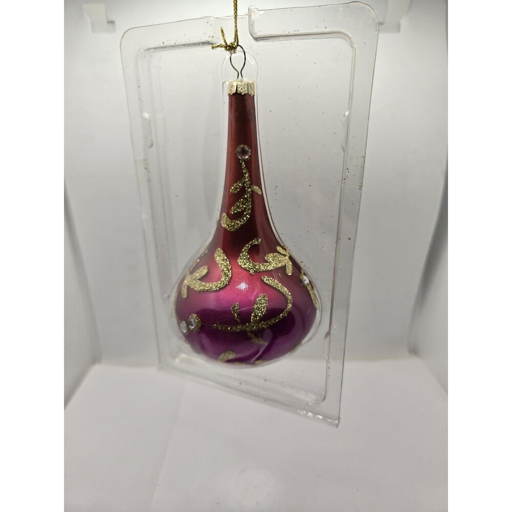 Sears Country Living Glass Red Magenta 2 Pink Satin Gold Glitter Ornament Hombre